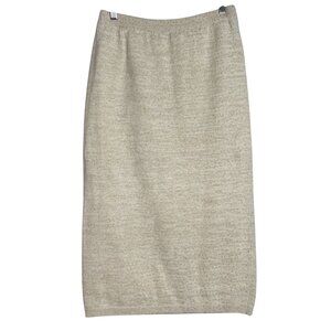 KABRI Vintage Gold Metallic Knit Midi Skirt Lined SIZE M Beige Lambswool Angora
